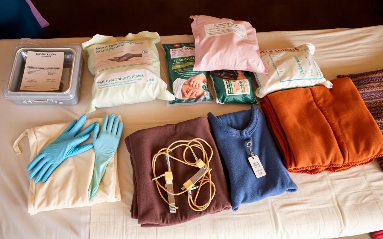 Clean delivery kits and maternal health supplies at a health post