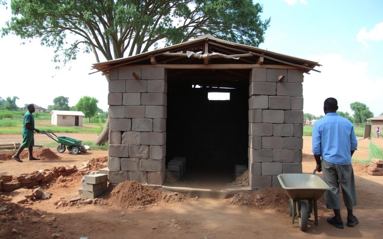 A school latrine block under construction