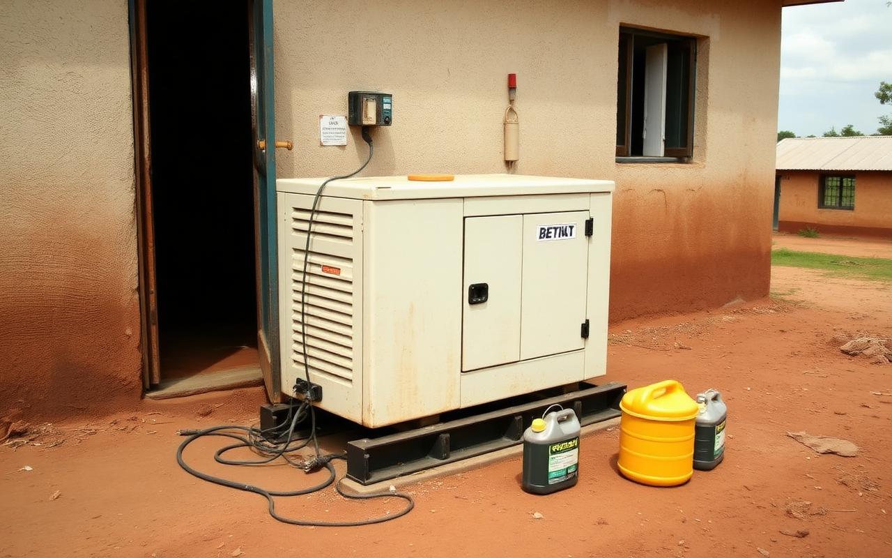 A standby generator installed beside a rural clinic
